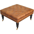 Studded Buffalo Tan Leather Ottoman with Castor Legs Artisan