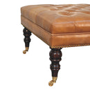 Studded Buffalo Tan Leather Ottoman with Castor Legs Artisan