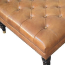 Studded Buffalo Tan Leather Ottoman with Castor Legs Artisan