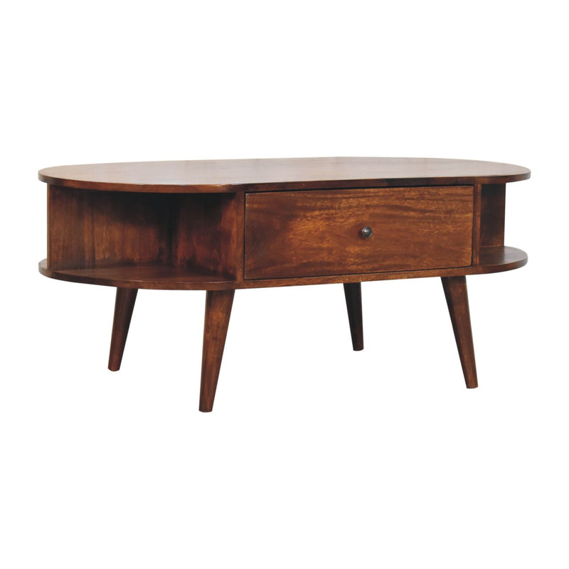 Chestnut Oval Coffee Table with 2 Drawer Artisan