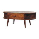 Chestnut Oval Coffee Table with 2 Drawer Artisan