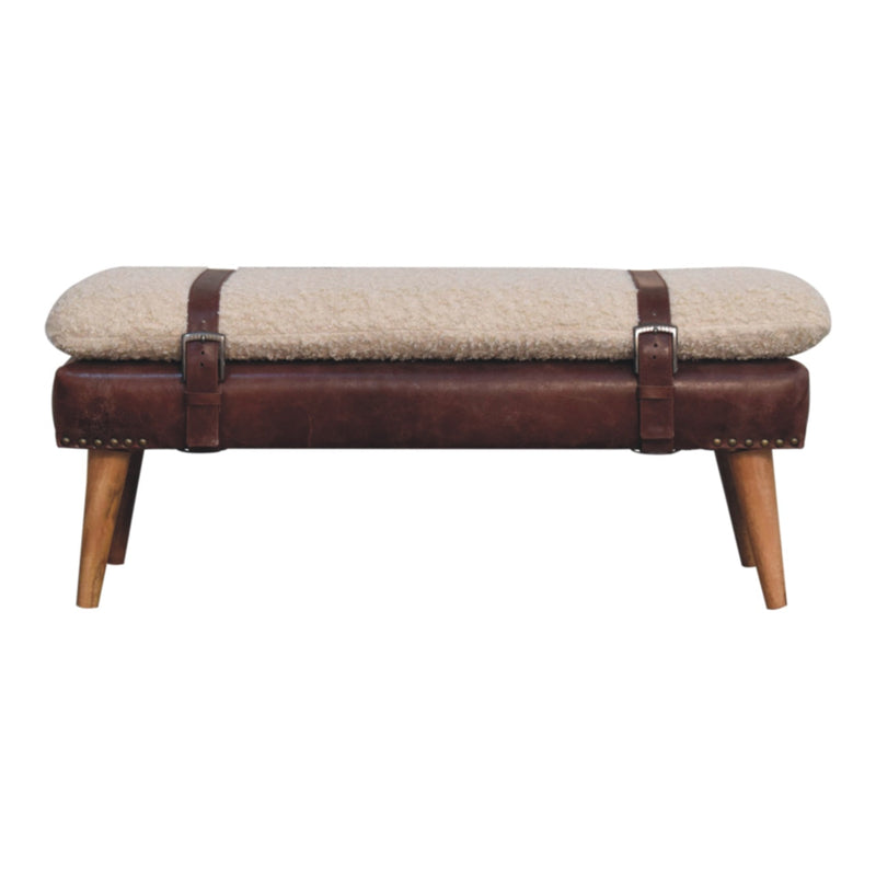 Boucle x Mahogany Leather Bench Artisan