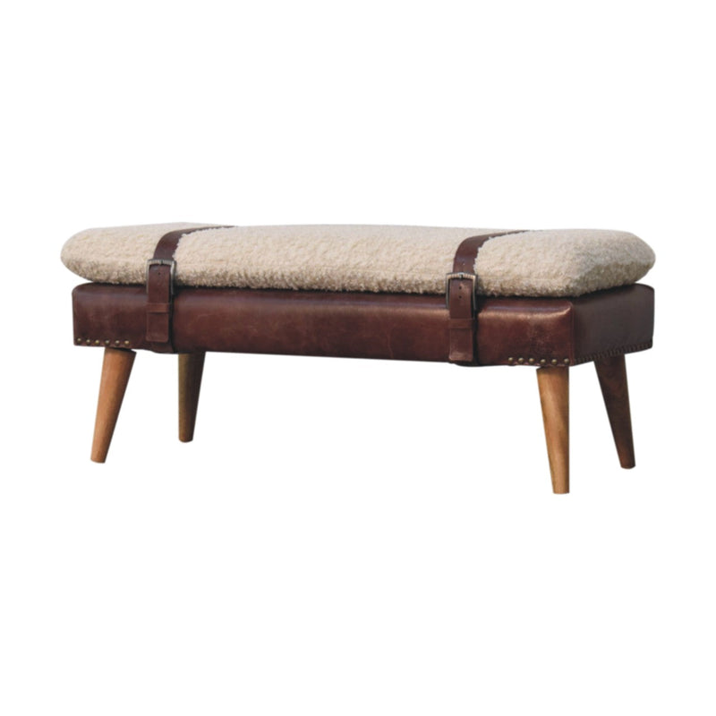 Boucle x Mahogany Leather Bench Artisan