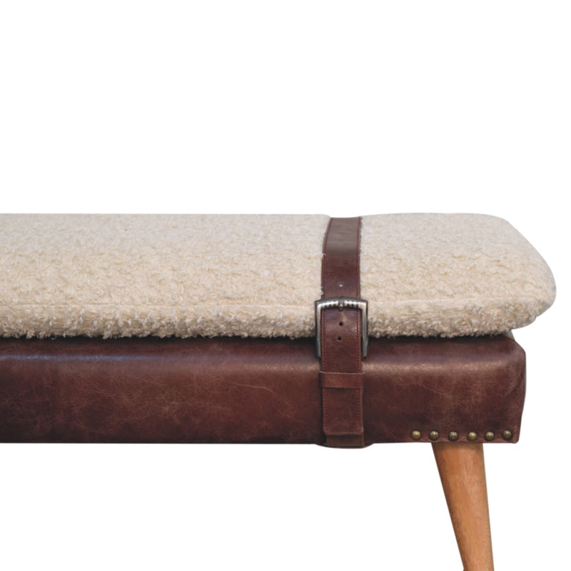 Boucle x Mahogany Leather Bench Artisan