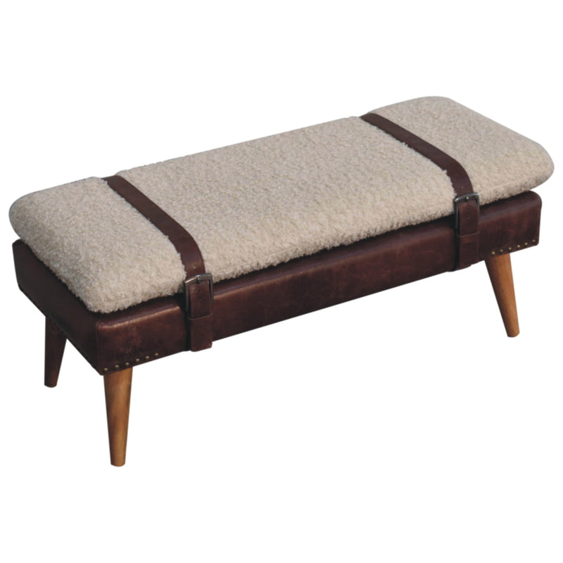 Boucle x Mahogany Leather Bench Artisan