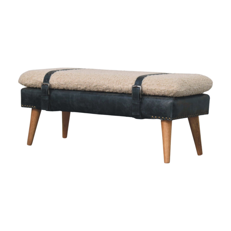 Boucle x Black Leather Bench Artisan
