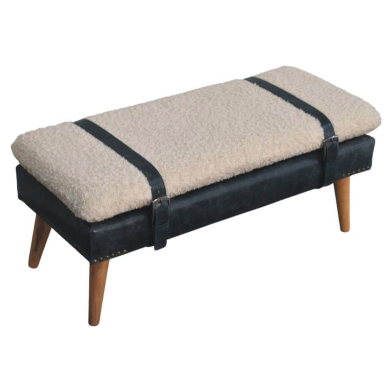 Boucle x Black Leather Bench Artisan