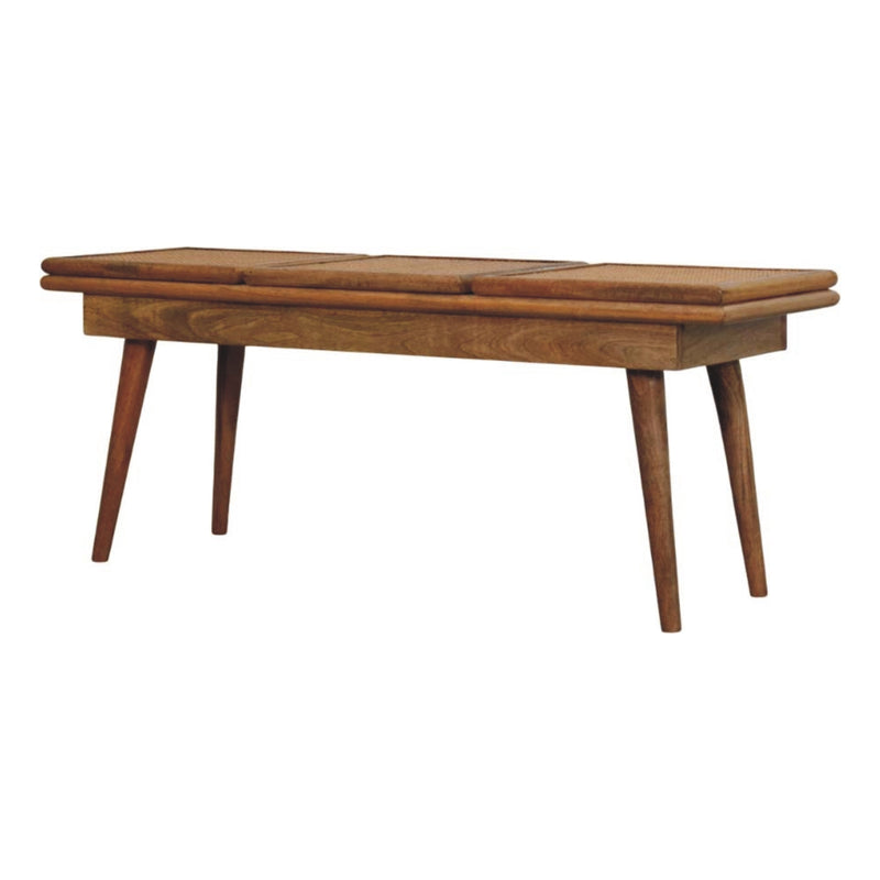 Larissa Triple Accent Oak-ish Cane Bench Artisan