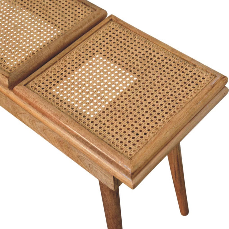 Larissa Triple Accent Oak-ish Cane Bench Artisan