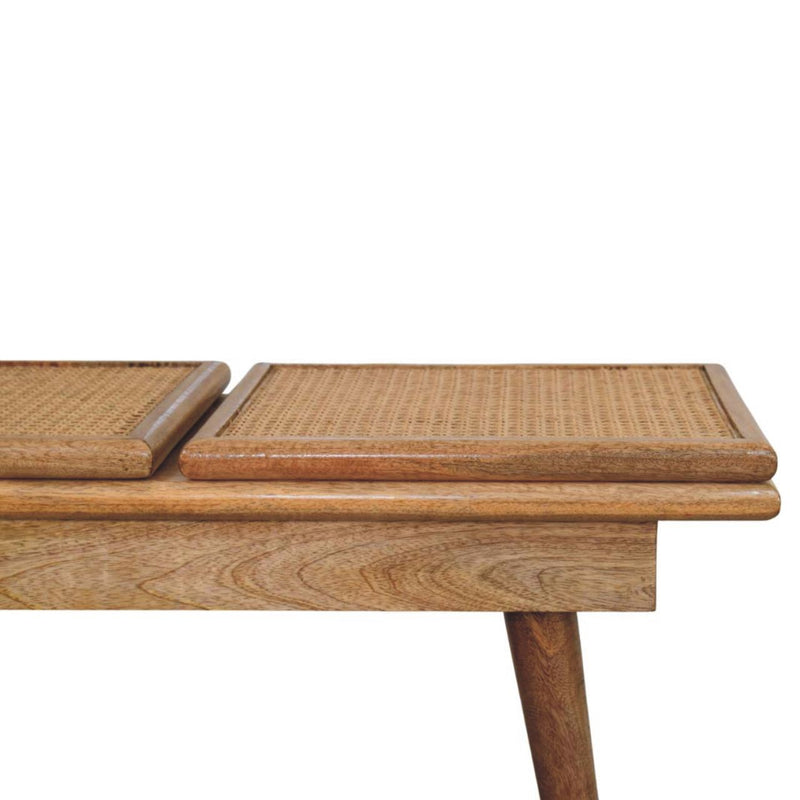 Larissa Triple Accent Oak-ish Cane Bench Artisan
