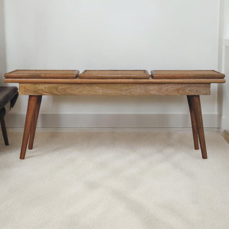 Larissa Triple Accent Oak-ish Cane Bench Artisan