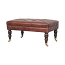 Buffalo Brown Leather Ottoman with Castor Legs Artisan