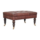 Buffalo Brown Leather Ottoman with Castor Legs Artisan