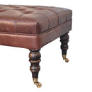 Buffalo Brown Leather Ottoman with Castor Legs Artisan