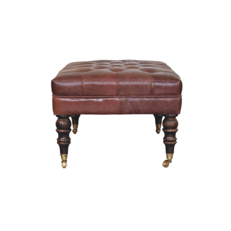 Buffalo Brown Leather Ottoman with Castor Legs Artisan