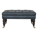 Buffalo Teal Leather Ottoman with Castor Legs Artisan