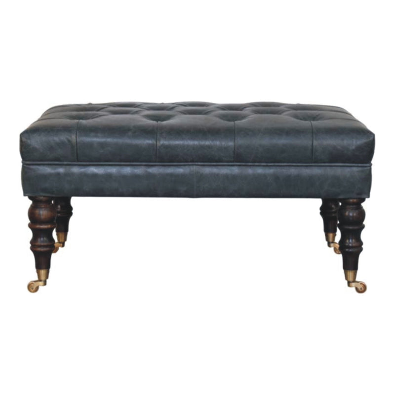 Buffalo Teal Leather Ottoman with Castor Legs Artisan