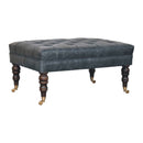 Buffalo Teal Leather Ottoman with Castor Legs Artisan