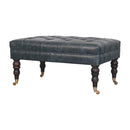 Buffalo Teal Leather Ottoman with Castor Legs Artisan