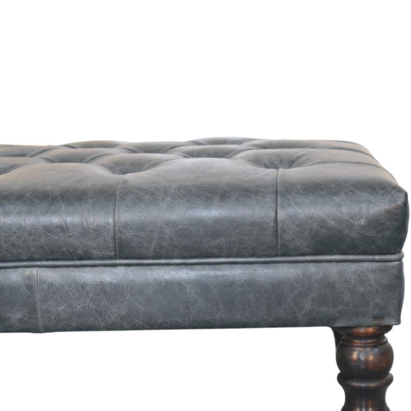 Buffalo Teal Leather Ottoman with Castor Legs Artisan