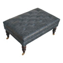 Buffalo Teal Leather Ottoman with Castor Legs Artisan