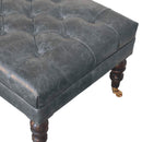 Buffalo Teal Leather Ottoman with Castor Legs Artisan