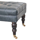 Buffalo Teal Leather Ottoman with Castor Legs Artisan