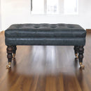 Buffalo Teal Leather Ottoman with Castor Legs Artisan
