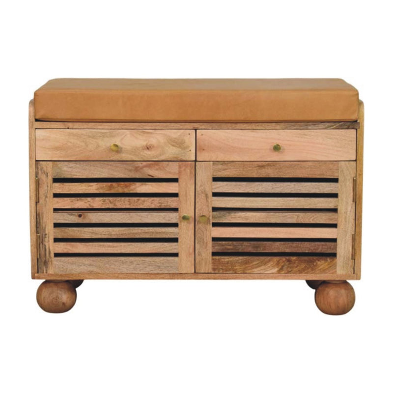 Shutter Oak-ish Shoe Rack with 2 drawers Artisan