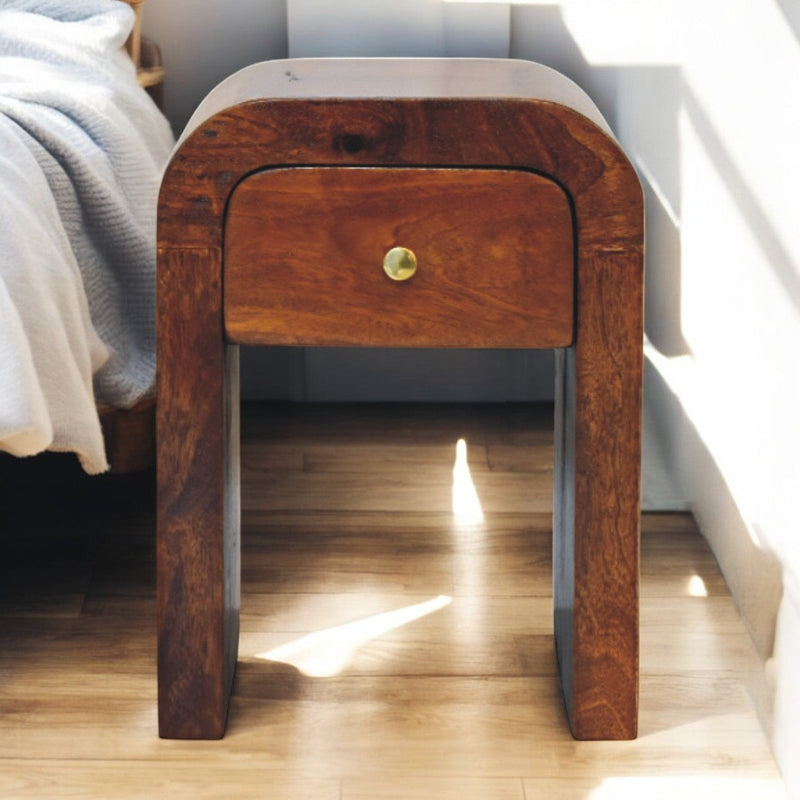 Mini Darcy Chestnut Nightstand with Curved Edges Artisan