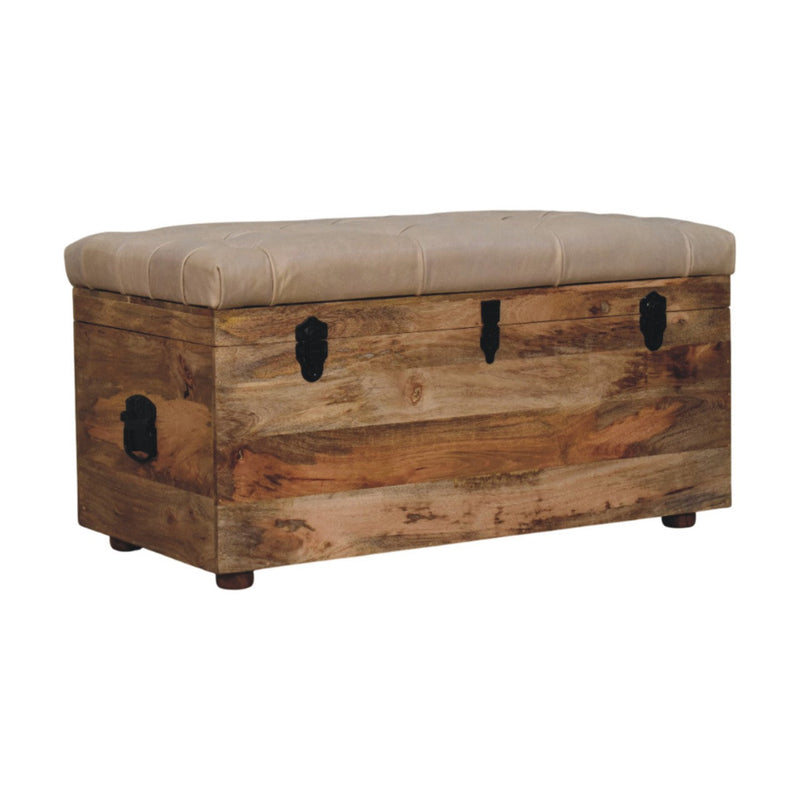 Beige Buffalo hide leather Storage Trunk Artisan