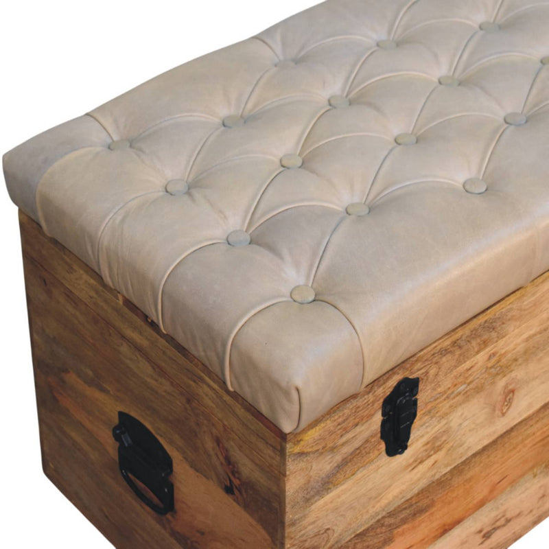 Beige Buffalo hide leather Storage Trunk Artisan