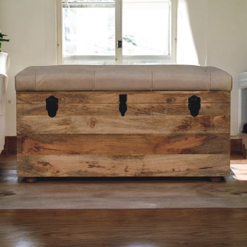 Beige Buffalo hide leather Storage Trunk Artisan