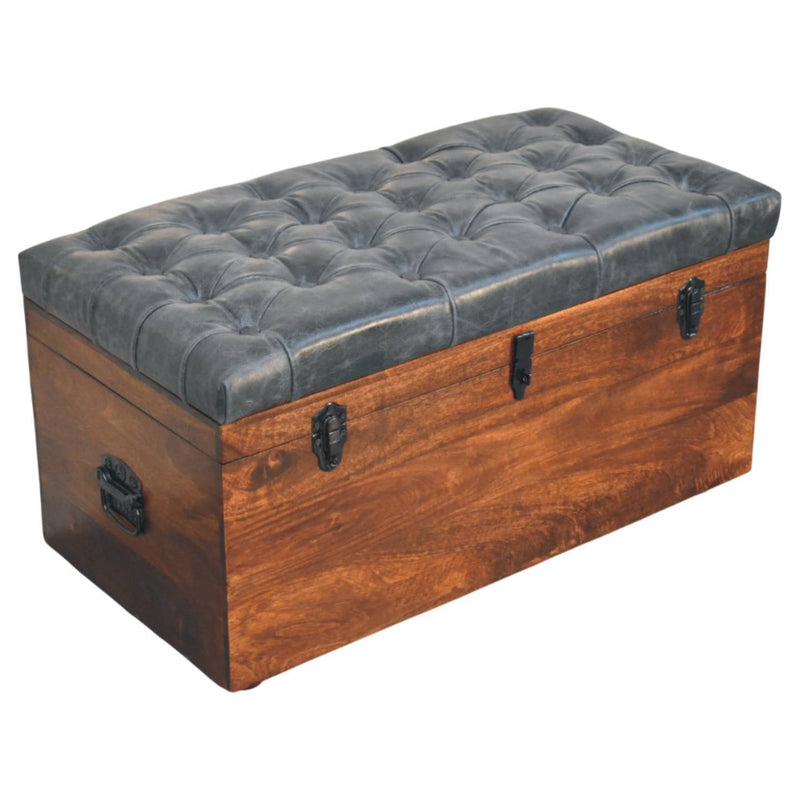 Black Buffalo hide leather Storage Trunk Artisan