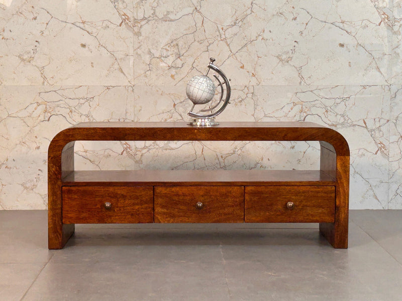 Darcy 3 drawer Open Shelf Chestnut Media unit Artisan
