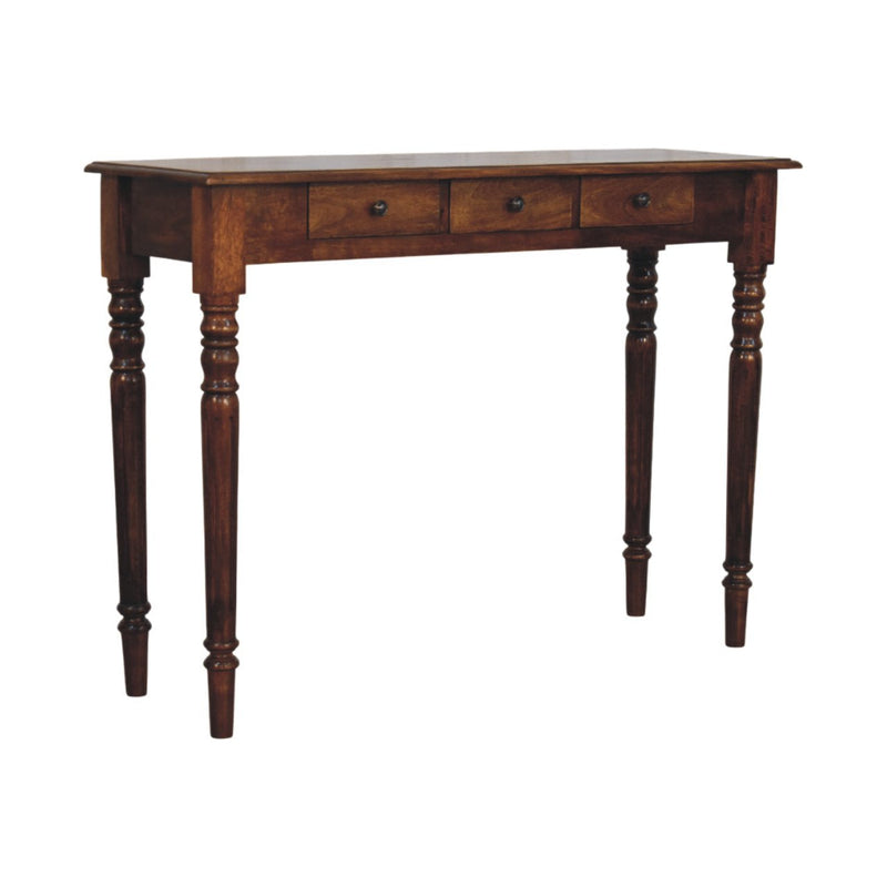 Turned Legs 3 Drawer Chestnut Console Table Artisan