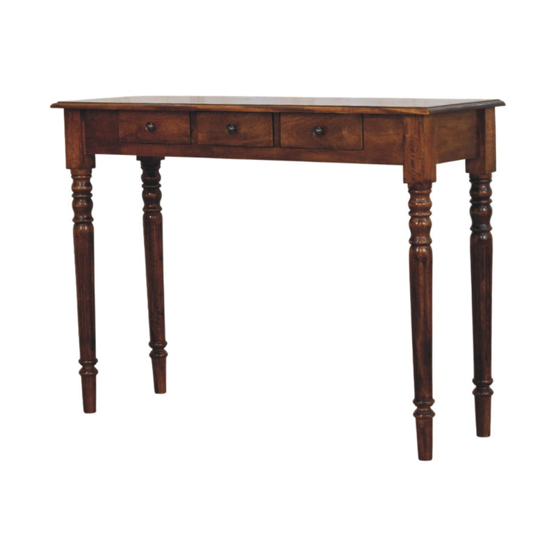 Turned Legs 3 Drawer Chestnut Console Table Artisan