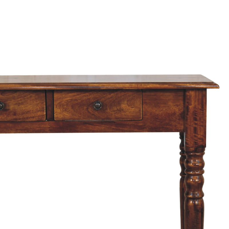 Turned Legs 3 Drawer Chestnut Console Table Artisan
