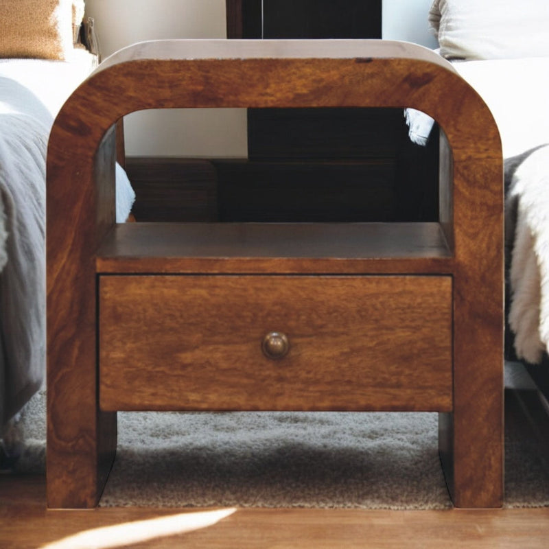 Darcy Chestnut Nightstand with Drawer and open shelf Artisan