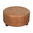 Brown Buffalo hide leather Round Ottoman Artisan
