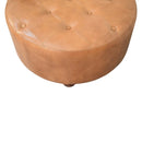 Brown Buffalo hide leather Round Ottoman Artisan