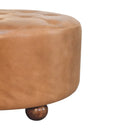 Brown Buffalo hide leather Round Ottoman Artisan