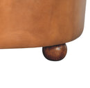 Brown Buffalo hide leather Round Ottoman Artisan