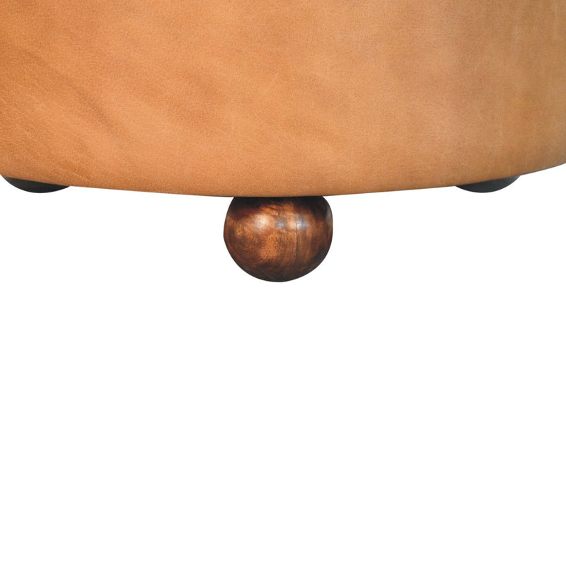 Brown Buffalo hide leather Round Ottoman Artisan