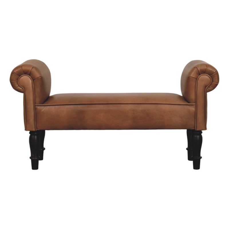 Brown Buffalo Leather Rolled Arms Bench Artisan
