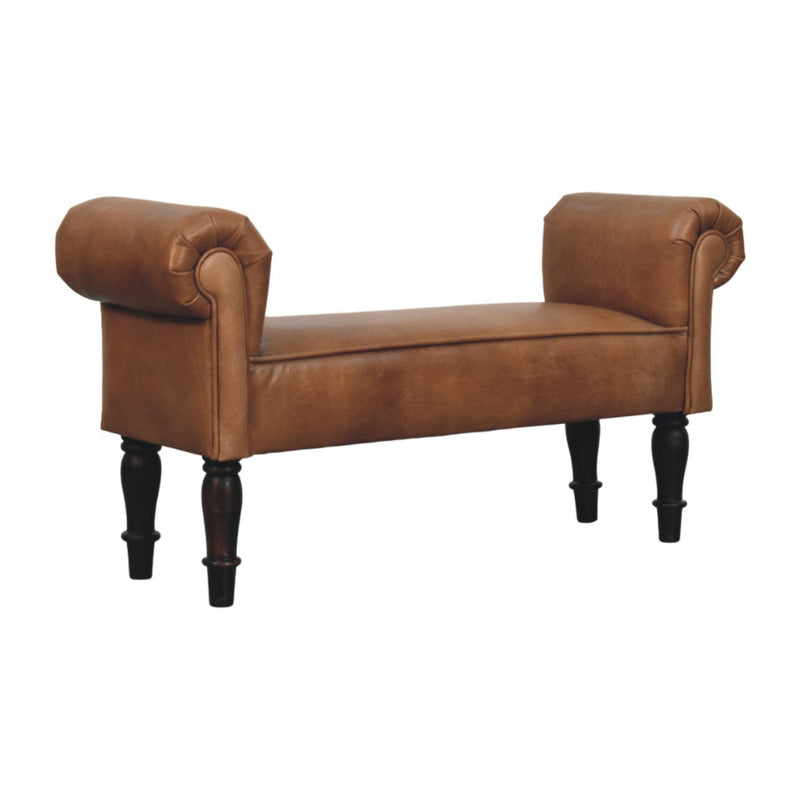 Brown Buffalo Leather Rolled Arms Bench Artisan