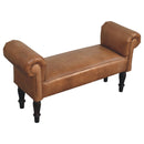 Brown Buffalo Leather Rolled Arms Bench Artisan