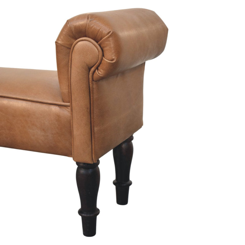 Brown Buffalo Leather Rolled Arms Bench Artisan
