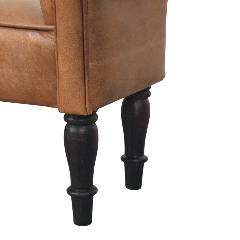 Brown Buffalo Leather Rolled Arms Bench Artisan