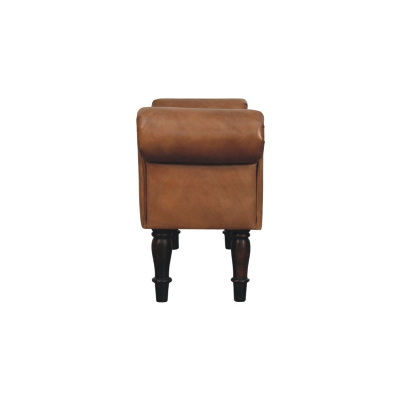 Brown Buffalo Leather Rolled Arms Bench Artisan